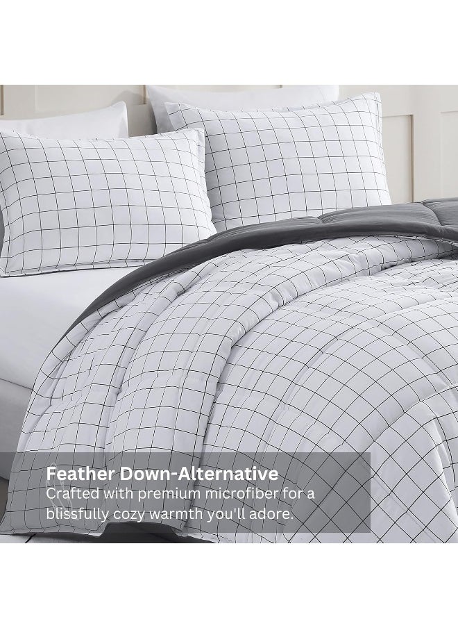 Generic Casa Platino Comforter Set Queen Size – Washed Ultra-Soft - Goose Down Alternative - Premium Reversible All Season Warmth Quilt Cover Bedding Set (Queen, Windowpane)  - Image 4