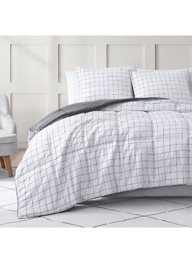 Generic Casa Platino Comforter Set Queen Size – Washed Ultra-Soft - Goose Down Alternative - Premium Reversible All Season Warmth Quilt Cover Bedding Set (Queen, Windowpane)  - Image 2
