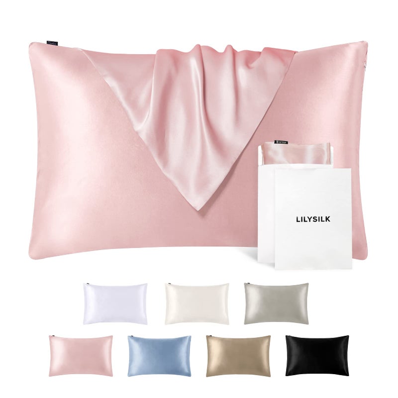 LILYSILK Silk Pillowcase for Hair and Skin King-100% Mulberry Silk 19 Momme Both Sides Silk Bed Pillow Cover with Hidden Zipper  1 Pc (King Size 20''x36''  Rosy Pink)