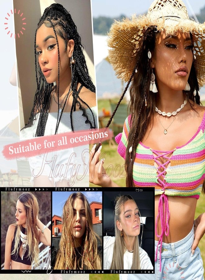 Flufymooz 4PC Braid in Hair Extension 14 Inch Clip in Braid Extensions for Women Synthetic Hairpieces for Daily Use Party Styling (Deep Brown with Dirty Blonde) - Image 4