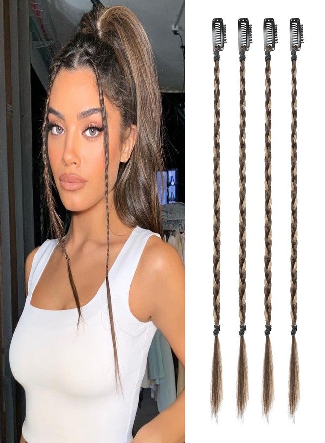 Flufymooz 4PC Braid in Hair Extension 14 Inch Clip in Braid Extensions for Women Synthetic Hairpieces for Daily Use Party Styling (Deep Brown with Dirty Blonde) - Image 1