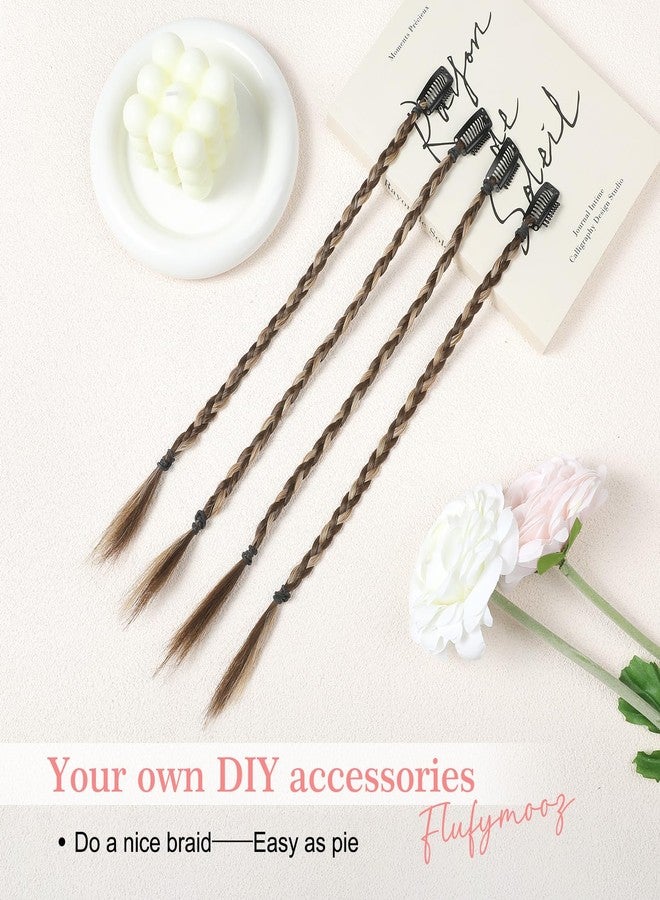 Flufymooz 4PC Braid in Hair Extension 14 Inch Clip in Braid Extensions for Women Synthetic Hairpieces for Daily Use Party Styling (Deep Brown with Dirty Blonde) - Image 3