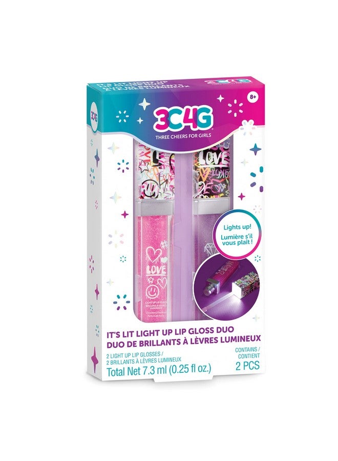 3C4G It's Lit! Light Up Lip Gloss Duo - Glitter Lip Gloss for Kids with Up Lid & Wand - 2 Pack Kids Lip Gloss Set - Strawberry Flavored Lip Gloss for Girls 8-10-12-14 by Make It Real - Image 1