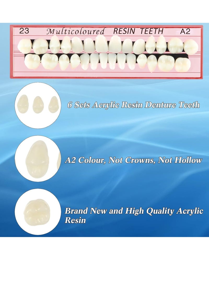 BBTO 6 Sets Acrylic Resin Fake Teeth artificial teeth Denture Replacement Synthetic Resin Teeth Complete Teeth Denture Dental Teeth False Teeth Synthetic Resin Teeth for Replacement, 112 Pieces, 23 A2 - Image 2