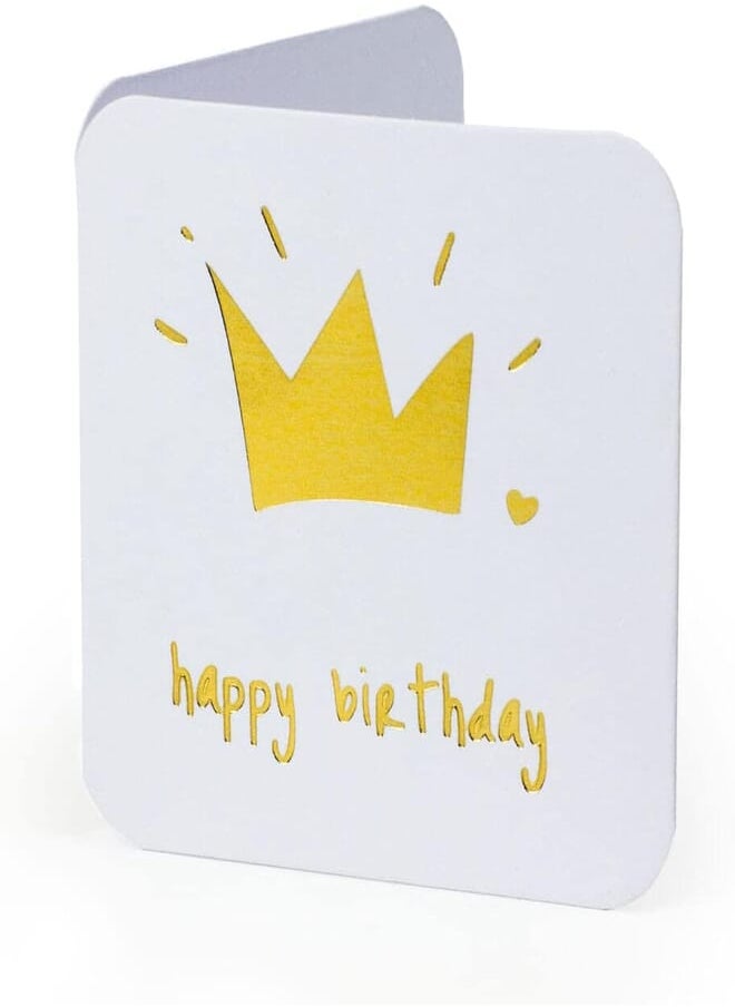 Ym Sketch YM Sketch Greeting Card Blank - Birthday Crown | Round Edge Square 6.5 x6.5 cm| Luxury Gold Foil Emboss on White 