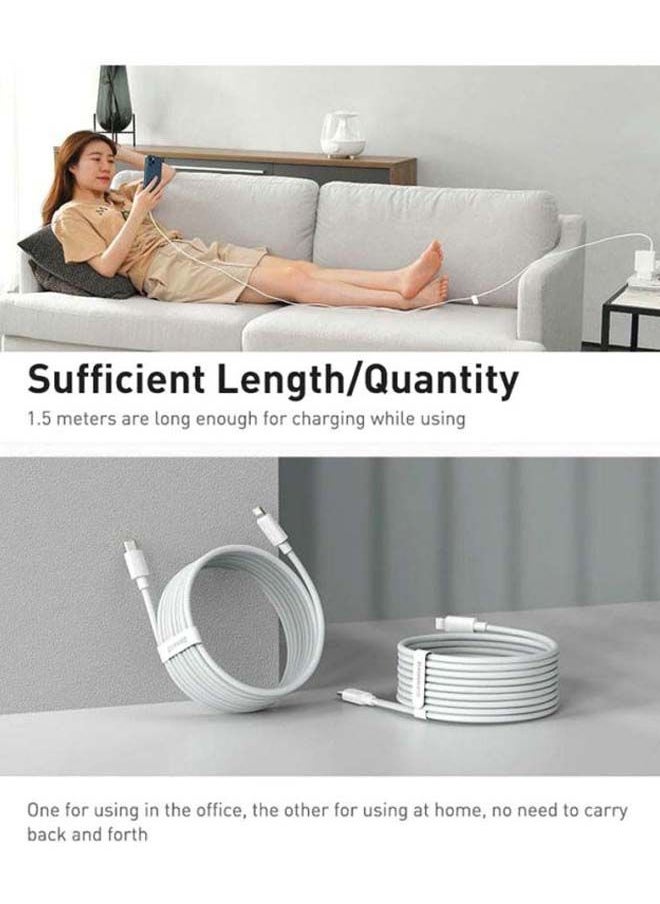NIBEMINENT - (2PCS/Set) USB C to Lightning Cable-Fast Charging, 1.5 Meter Power Delivery iPhone Cable 20W Compatible for 13/12/11/X/XR/XS Max White - Image 1