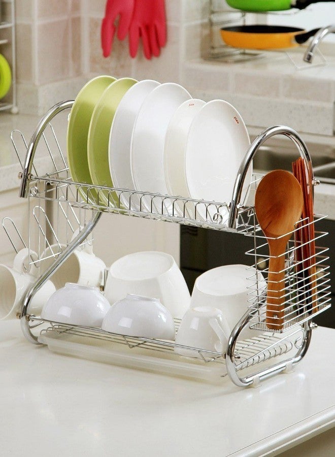 swabs ® Stainless Steel S-Shaped 2 Layers Tableware Dish, Plate, Cup, Bowl, Cutlery Accessories Kitchen Rack Shelf (Silver) - Image 2