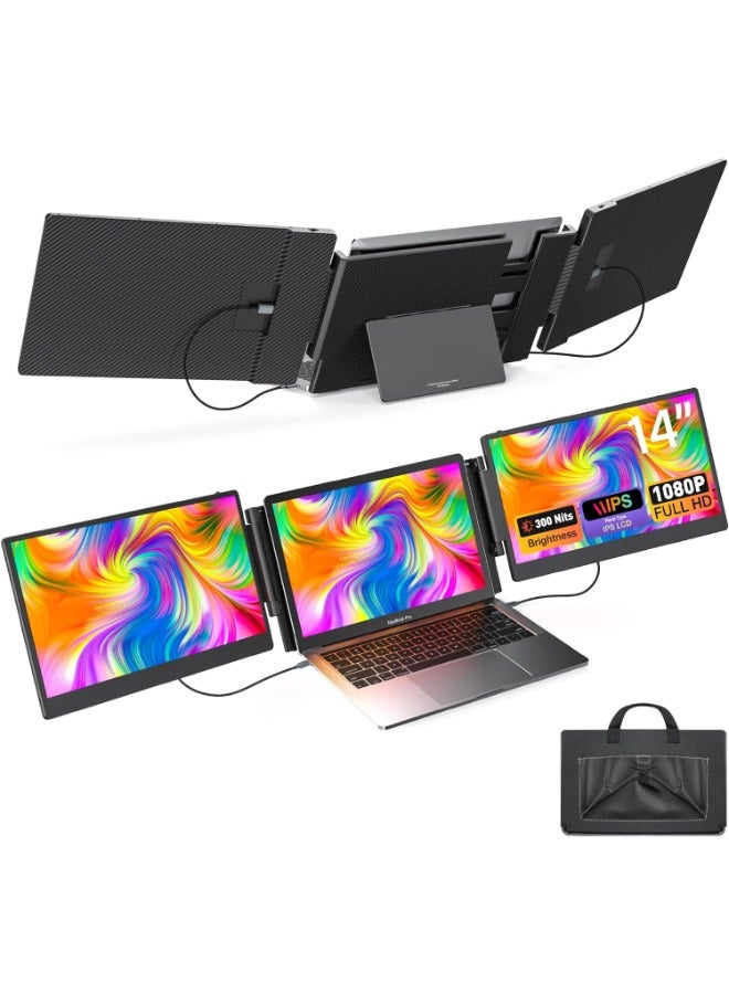 V2COM Laptop Screen Extender Portable - S3 Triple Laptop Monitor Extender 14" 1080P FHD IPS Plug and Play Portable Monitor for Laptop with Stand Compatible with 13-17.3" Mac Windows Linux Switch