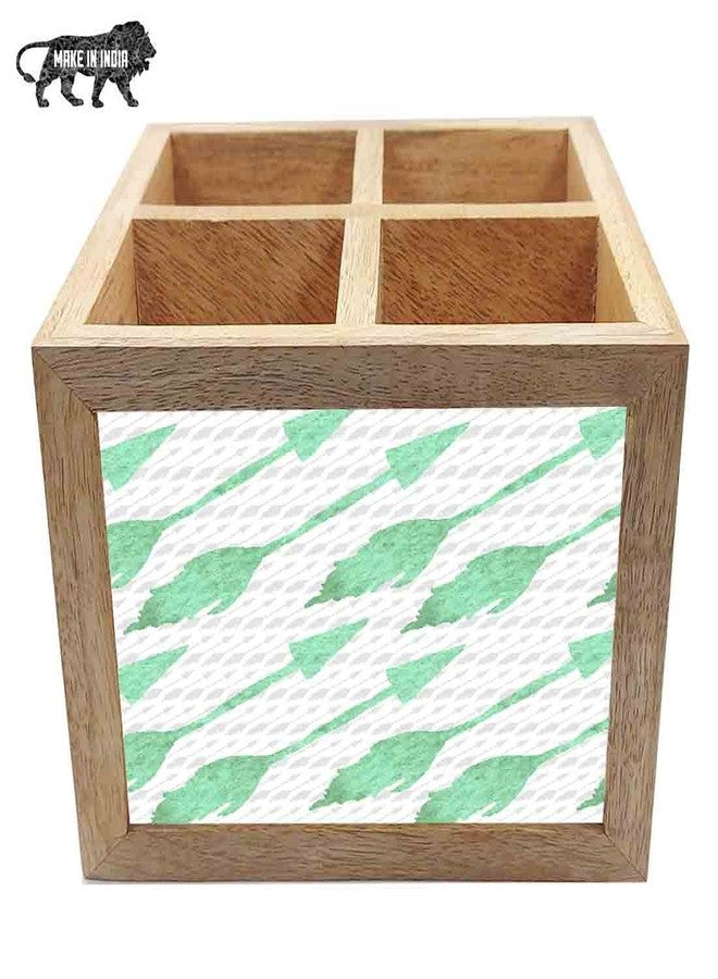 Nutcase Wooden Cutlery Stand Holder Silverware Caddy Spoons Forks Knives Organizer for Dining Table & Kitchen -Made in India-Spoons NOT Included - Green Arrows - Image 5
