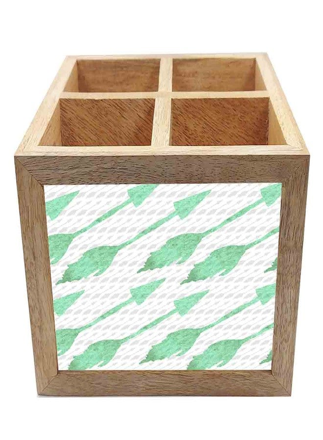 Nutcase Wooden Cutlery Stand Holder Silverware Caddy Spoons Forks Knives Organizer for Dining Table & Kitchen -Made in India-Spoons NOT Included - Green Arrows - Image 4