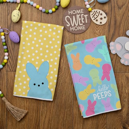 ARKENY Easter Kitchen Towels Set of 2,White Polka Dot Bunny Hello Peeps Dish Towels 18x26 Inch Drying Dishcloth,Farmhouse Holiday Seasonal Spring Decorations AD251 - Image 2