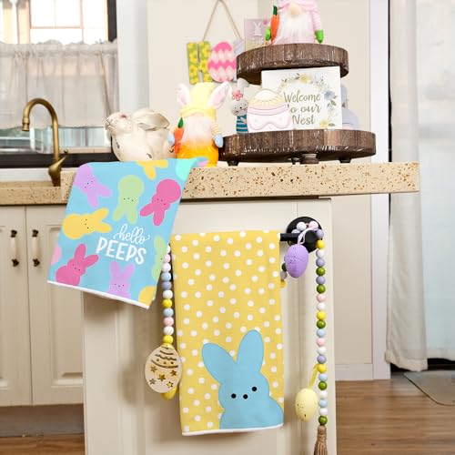 ARKENY Easter Kitchen Towels Set of 2,White Polka Dot Bunny Hello Peeps Dish Towels 18x26 Inch Drying Dishcloth,Farmhouse Holiday Seasonal Spring Decorations AD251 - Image 4