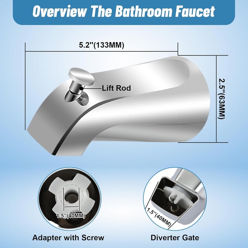 Coolfell Slip On Tub Spout with Diverter, for 1/2" Copper Pipe, Compatible with Kohler GP85556 Bath Tub Spout, Bathroom Bathtub Tub Faucet Replacement, with 5/32" Hex Wrench (Polished Chrome) - Image 4