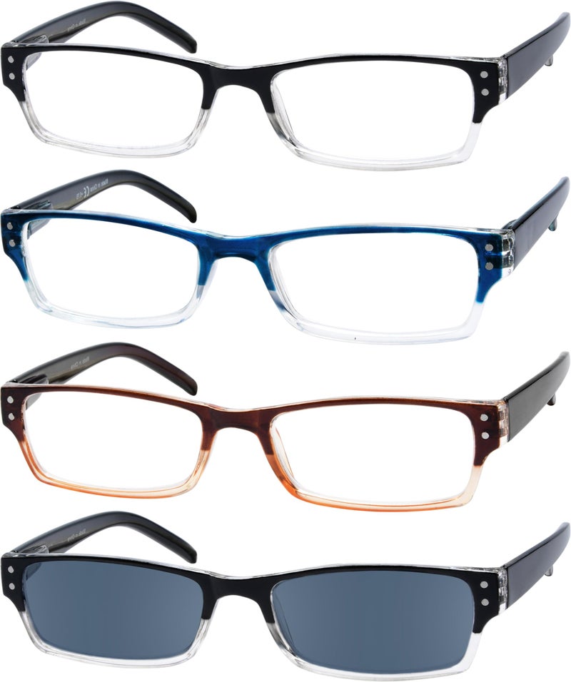 Eyekepper 4 Pack Classic Reading Glasses for Women and Men Include Reading Sunglasses TwoTone Readers 175