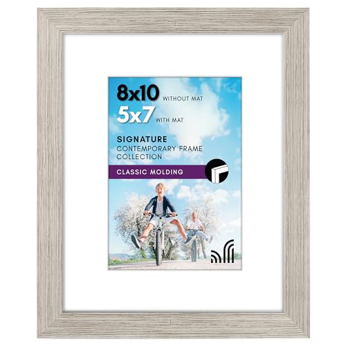 Americanflat 8x10 Picture Frame with ShatterResistant Glass  Use as 5x7 Frame with Mat or Display 8x10 Photo Without Mat  Signature Collection  Photo Frames for Tabletop and Wall  Driftwood