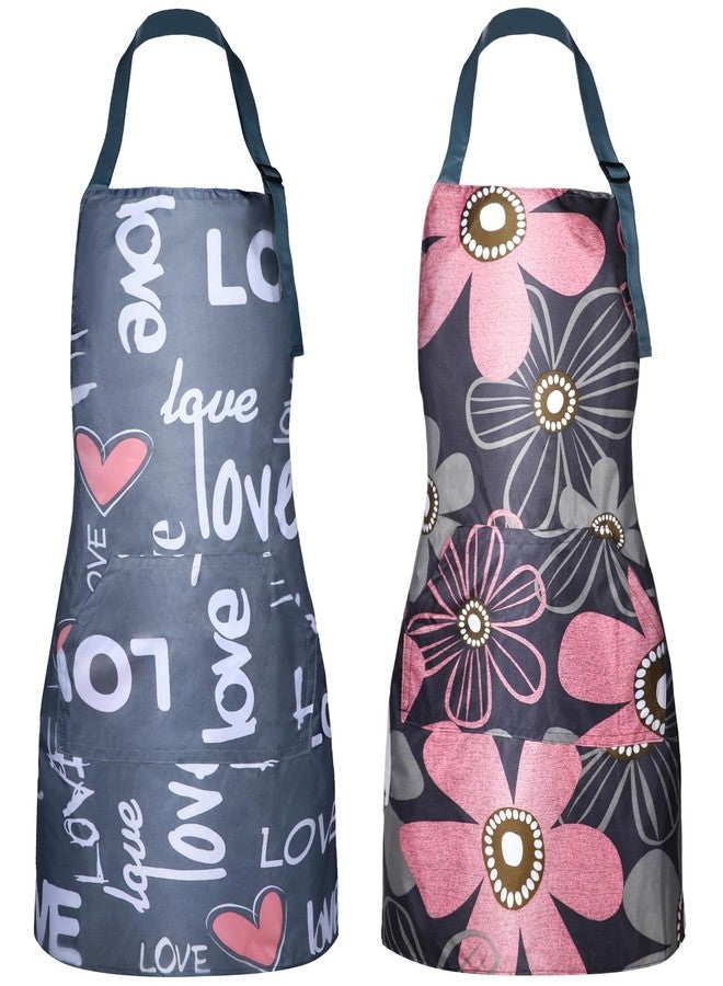 cobee 2 Pcs Aprons For Women with Pockets, Waterproof Apron Adjustable Kitchen Aprons Baking Aprons, Cooking Garden Apron for Gardening Baking Crafts Unisex(Love) - Image 1