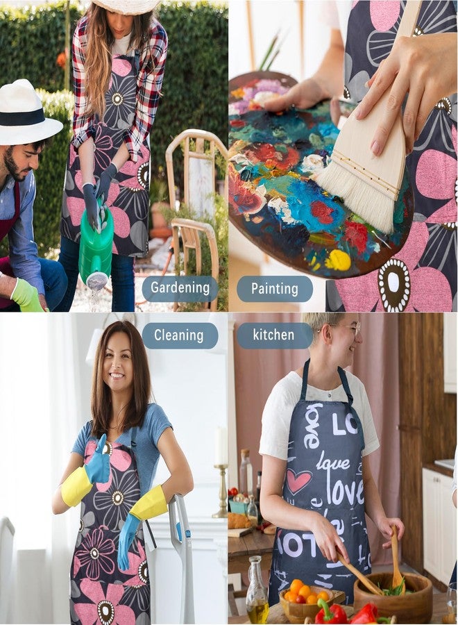 cobee 2 Pcs Aprons For Women with Pockets, Waterproof Apron Adjustable Kitchen Aprons Baking Aprons, Cooking Garden Apron for Gardening Baking Crafts Unisex(Love) - Image 4
