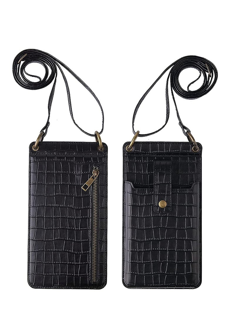 Crossbody Wallet Case PU Leather Card Holder with Adjustable Lanyard Strap Protective Case Mini Crossbody Bag for Women Girls, Compatible for iPhone 12/12 Pro/11/XR/Xs Phone 6.5 inch (Black)  - Image 1