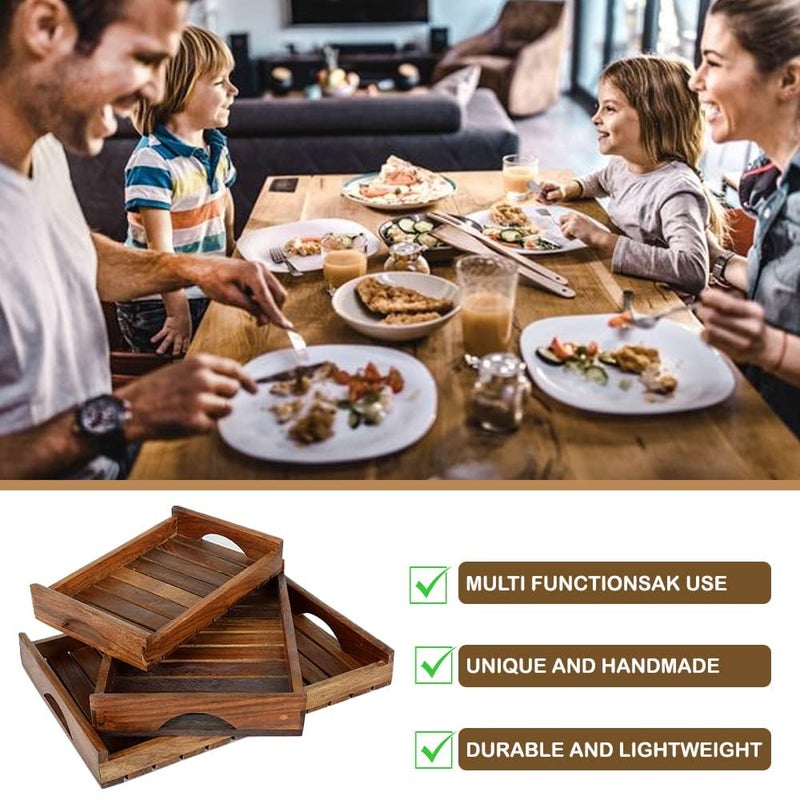 CRAFTARENA Wooden Serving Trays With Handle - Set of 3 Large, Medium and Small - for Breakfast, Coffee Table/Butler - Multipurpose - Image 5