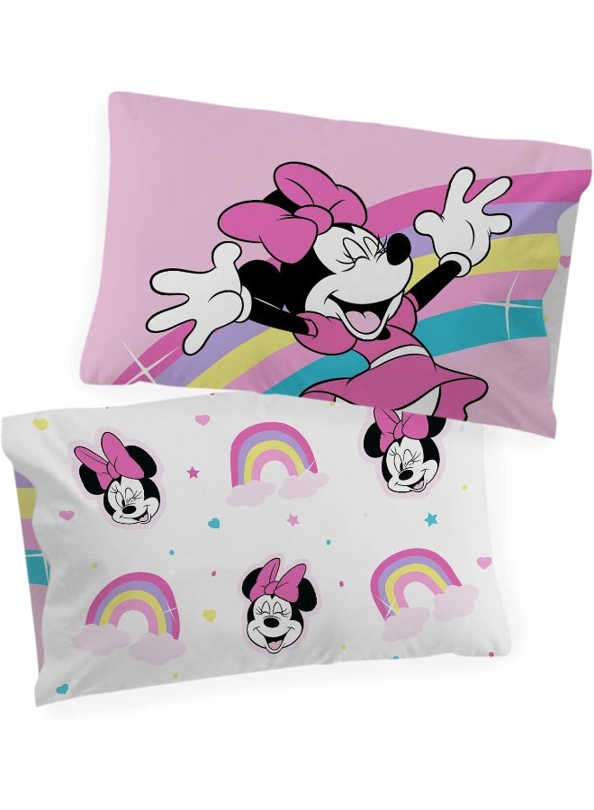 Jay Franco Jay Franco Disney Minnie Mouse Rainbow Stripe 1 Single Reversible Pillowcase - Double-Sided Kids Super Soft Bedding - Image 4