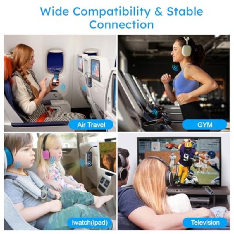 Bluetooth 5.4 Transmitter Receiver for Airplane, Wireless Audio Adapter 3.5mm Bluetooth Adapter Supports AirPods or Headphone, Wireless Audio Transmitter for Planes, Airline, Travel, Home - Image 2