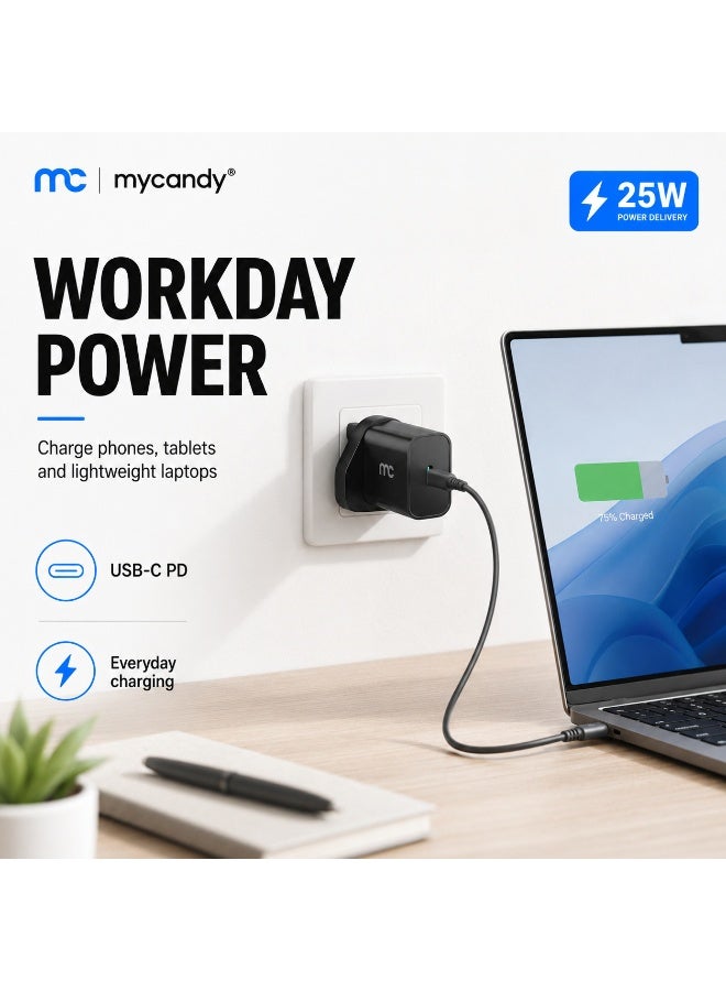 MYCANDY Tc-D25 25W Usb-C Pd Fast Wall Charger For Iphone, Samsung & Usb-C Devices, Black Black - Image 5
