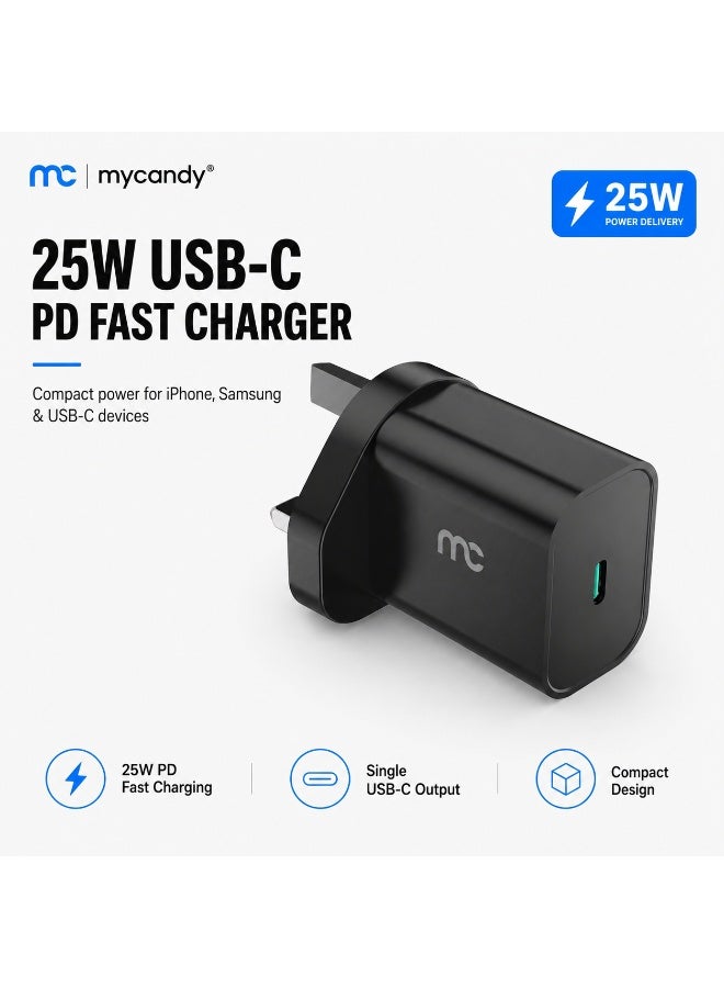 MYCANDY Tc-D25 25W Usb-C Pd Fast Wall Charger For Iphone, Samsung & Usb-C Devices, Black Black - Image 2