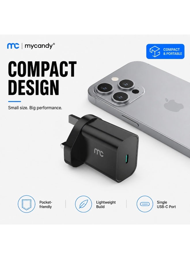 MYCANDY Tc-D25 25W Usb-C Pd Fast Wall Charger For Iphone, Samsung & Usb-C Devices, Black Black - Image 3