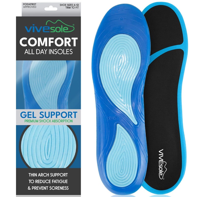 ViveSole Gel Insoles for Men & Women - Shoe Inserts for Walking & Standing All Day - Thin Cushion Soles for Sneakers, Boots - Comfort & Support for Heels, Arch Support, Plantar Fasciitis, Flat Feet - Image 1