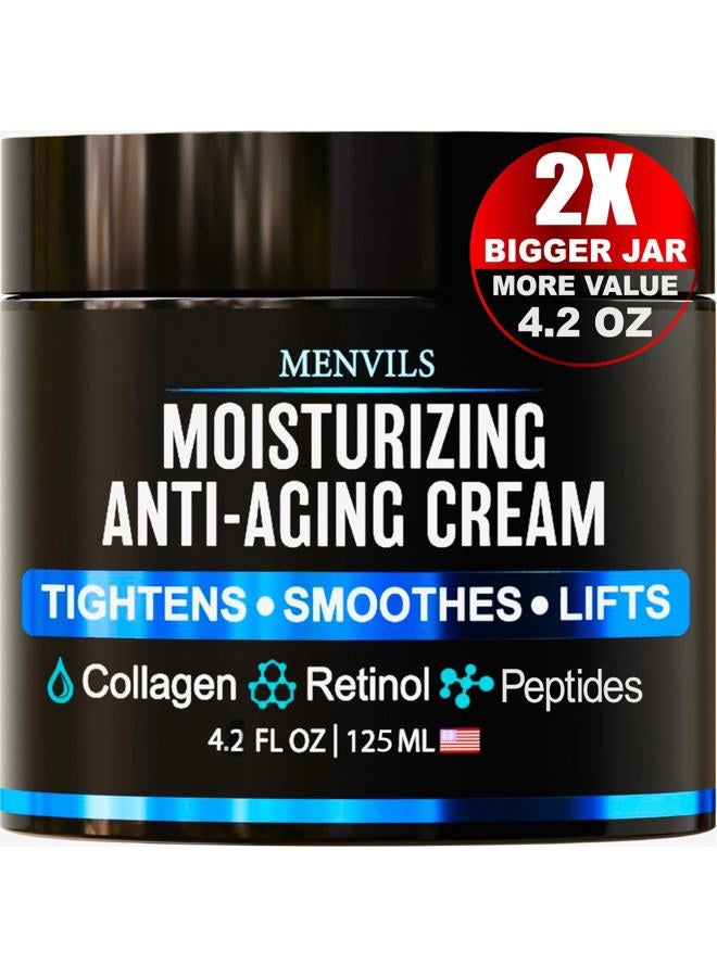 Menvils Mens Face Moisturizer Cream - Anti Aging & Wrinkle Cream - Face Moisturizer For Men with Collagen, Retinol, Peptides, Jojoba Oil - Facial Skin Care Lotion - Day & Night - 4.2 OZ - Image 1