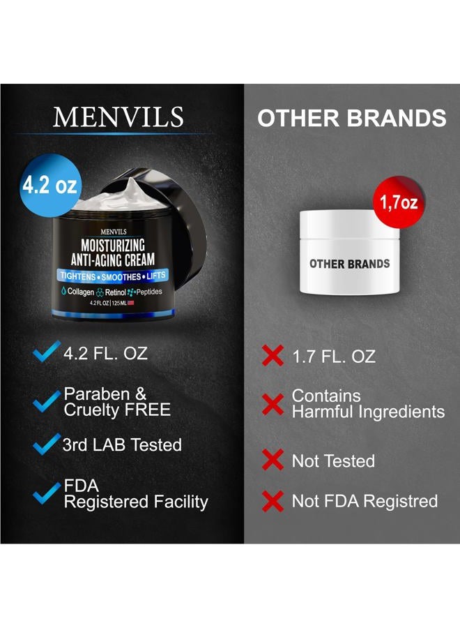 Menvils Mens Face Moisturizer Cream - Anti Aging & Wrinkle Cream - Face Moisturizer For Men with Collagen, Retinol, Peptides, Jojoba Oil - Facial Skin Care Lotion - Day & Night - 4.2 OZ - Image 5