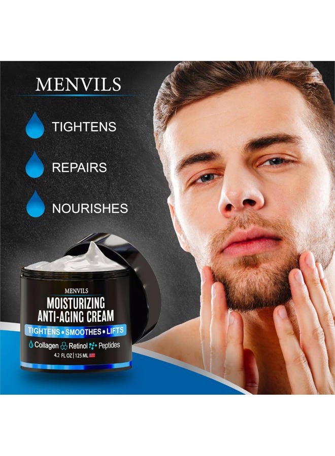 Menvils Mens Face Moisturizer Cream - Anti Aging & Wrinkle Cream - Face Moisturizer For Men with Collagen, Retinol, Peptides, Jojoba Oil - Facial Skin Care Lotion - Day & Night - 4.2 OZ - Image 2