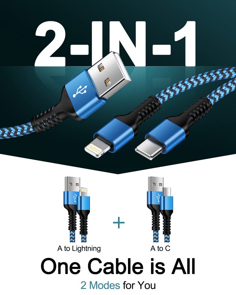 Haoano for Apple Lightning & USB-c 2-in-1 Charging Cable (4 Feet), USB to Lightning & USB to USB-c Long Fast Charger Cord for iPhone 17e 17 Air 16e 16 15 Pro Max 14 Plus 13 12 11 mini, Samsung Galaxy, Pixel - Image 2