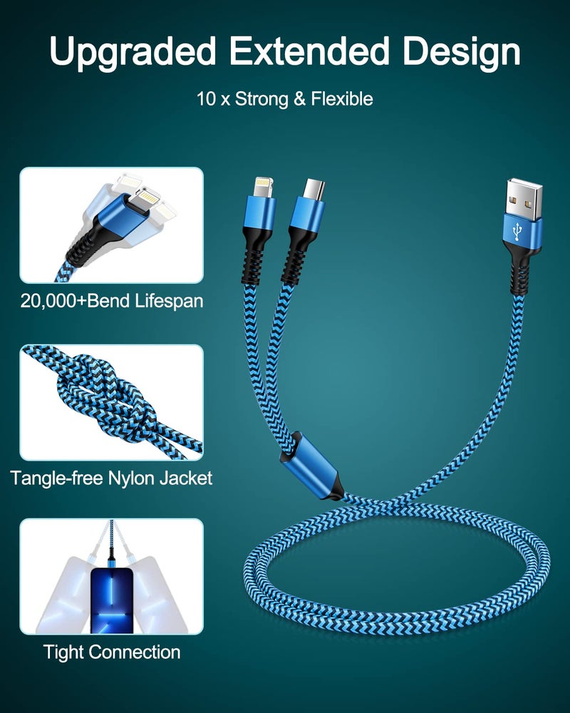 Haoano for Apple Lightning & USB-c 2-in-1 Charging Cable (4 Feet), USB to Lightning & USB to USB-c Long Fast Charger Cord for iPhone 17e 17 Air 16e 16 15 Pro Max 14 Plus 13 12 11 mini, Samsung Galaxy, Pixel - Image 3