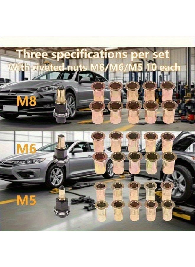 3 In 1 Heavy Duty Carbon Steel Riveting Tool Set With M5 M6 M8 Nozzles And Storage Case - Image 1