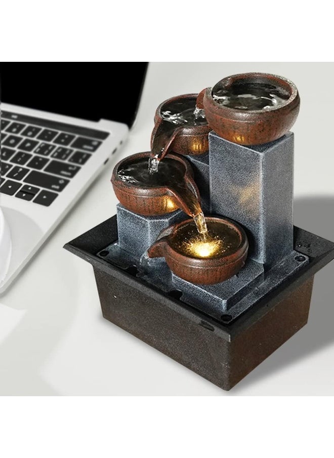 Generic - SAUHOHLE Indoor 4-Tier Relaxation Tabletop Fountain Waterfall Function with Warm Color LED Lights and 3-Level Adjustable Water Pump for Home and Office Decoration - Image 1