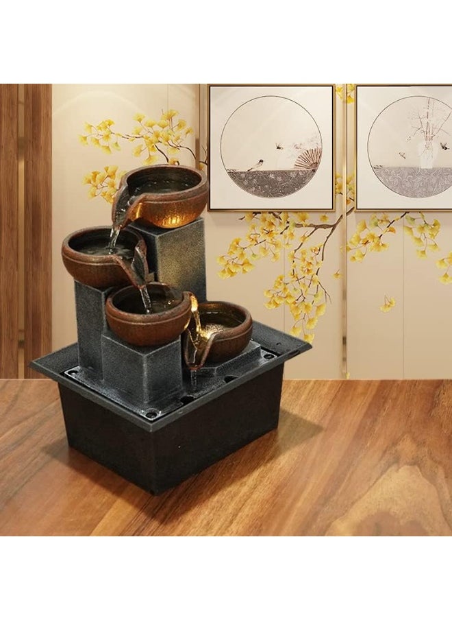 Generic - SAUHOHLE Indoor 4-Tier Relaxation Tabletop Fountain Waterfall Function with Warm Color LED Lights and 3-Level Adjustable Water Pump for Home and Office Decoration - Image 1