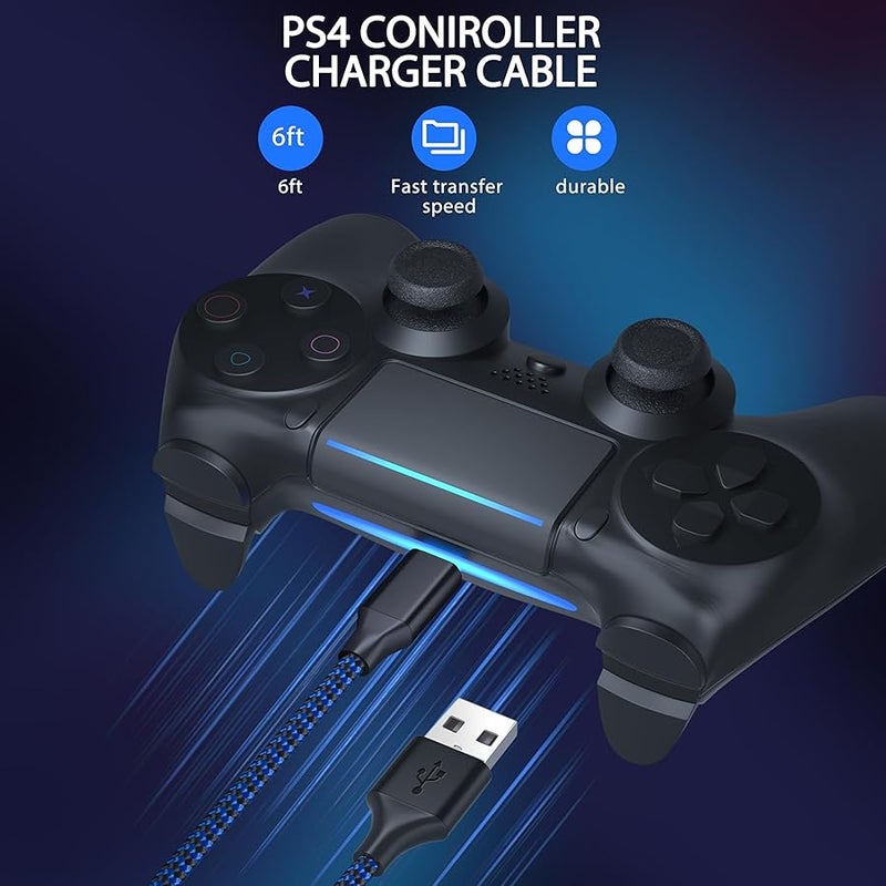 كيبل شاحن لوحدة تحكم Xbox One، سلك شحن وحدة تحكم PS4، سلك مزامنة بيانات Micro USB مضفر لاجهزة Xbox One S/X، بلاي ستيشن 4، بلاي ستيشن 4 سليم/برو، دوال شوك 4، سامسونج جالاكسي S7 ايدج/S6، كيندل، 6 قدم - Image 2