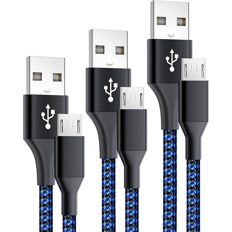 كيبل شاحن لوحدة تحكم Xbox One، سلك شحن وحدة تحكم PS4، سلك مزامنة بيانات Micro USB مضفر لاجهزة Xbox One S/X، بلاي ستيشن 4، بلاي ستيشن 4 سليم/برو، دوال شوك 4، سامسونج جالاكسي S7 ايدج/S6، كيندل، 6 قدم - Image 1