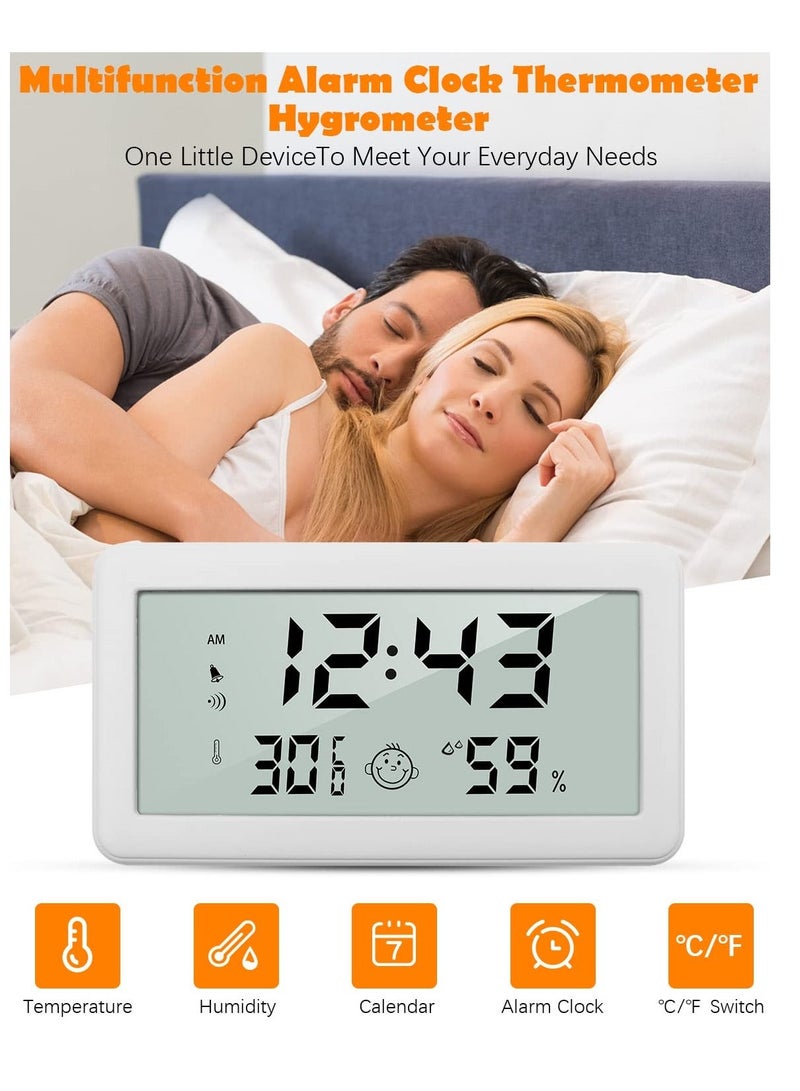 Thermometer Hygrometer Clock, Multifunction Digital Alarm Clock with Temperature and Humidity Monitor and Comfort Indicator for Home Baby Office Garden White  - Image 2