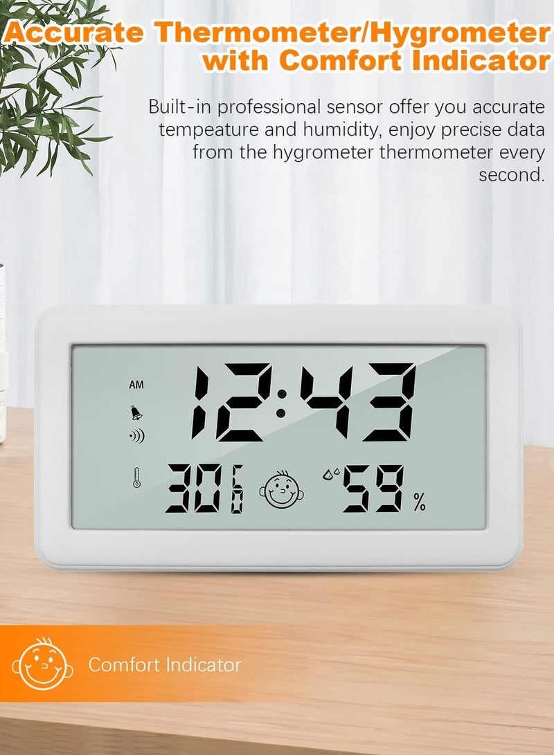 Thermometer Hygrometer Clock, Multifunction Digital Alarm Clock with Temperature and Humidity Monitor and Comfort Indicator for Home Baby Office Garden White  - Image 4