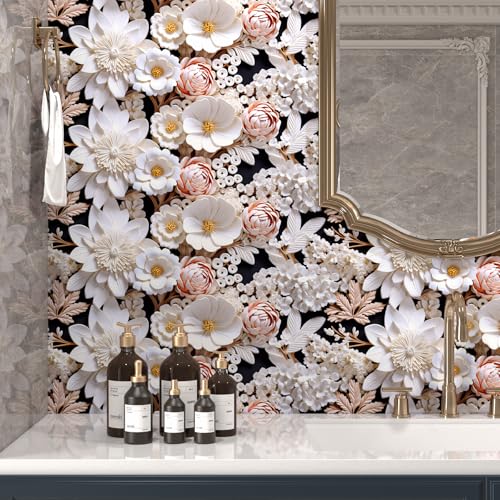 ReWallpaper 3D Floral Wallpaper Peel and Stick Light Pink and White Embossed Mural Wall Paper for Bedroom Kitchen Ceiling Girls Room 17.5inx10ft Pre-Pasted Waterproof Floral Contact Paper for Walls - Image 2