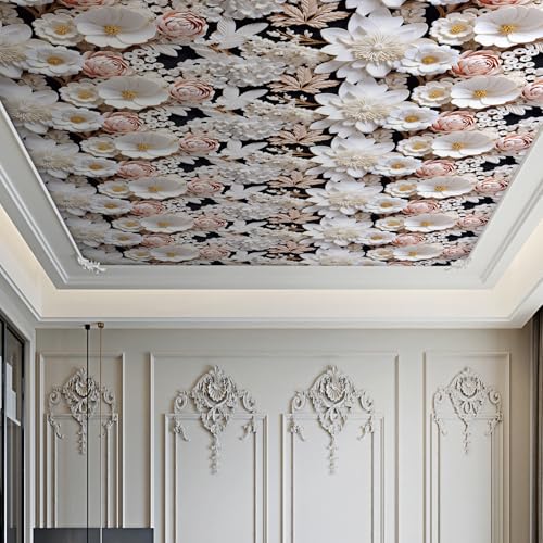 ReWallpaper 3D Floral Wallpaper Peel and Stick Light Pink and White Embossed Mural Wall Paper for Bedroom Kitchen Ceiling Girls Room 17.5inx10ft Pre-Pasted Waterproof Floral Contact Paper for Walls - Image 3