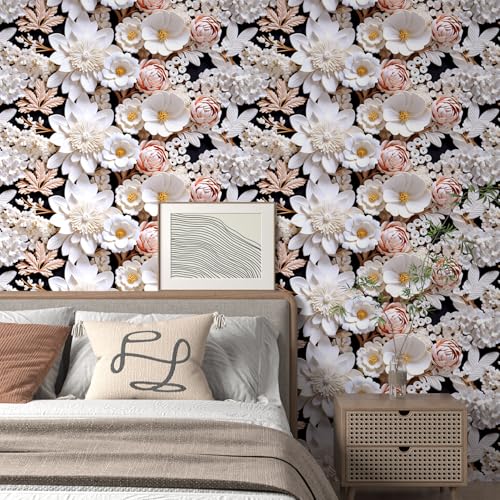 ReWallpaper 3D Floral Wallpaper Peel and Stick Light Pink and White Embossed Mural Wall Paper for Bedroom Kitchen Ceiling Girls Room 17.5inx10ft Pre-Pasted Waterproof Floral Contact Paper for Walls - Image 5