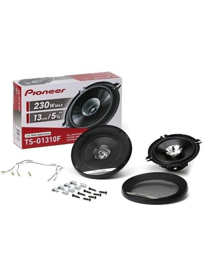 بايونير مكبر صوت سيارة Pioneer TS-G1310F ثنائي الغشاء، 5 بوصات، بقوة 230 واط، صوت قوي، غشاء IMPP لصوت جهير مثالي، طاقة إدخال مقدرة 35 واط، عمق التركيب 44.3 مم، أسود، مكبران صوت - Image 1