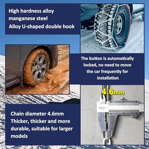 NEOCHIAEVO ​​NEOCHIAEVO Auto Tightening Snow Chains Tire Chains, 4.6mm Diameter, 1-Minute Quick Install, Universal Fit for Car/SUV/Pickup Truck, Multi-Weather Emergency Traction, Set of 2, HYR-A - Image 3