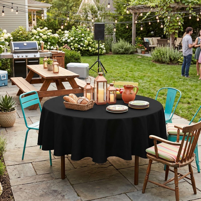 sancua Round Tablecloth - 60 Inch - Water Resistant Spill Proof Washable Polyester Table Cloth Decorative Fabric Table Cover for Dining Table, Buffet Parties and Camping, Black - Image 4