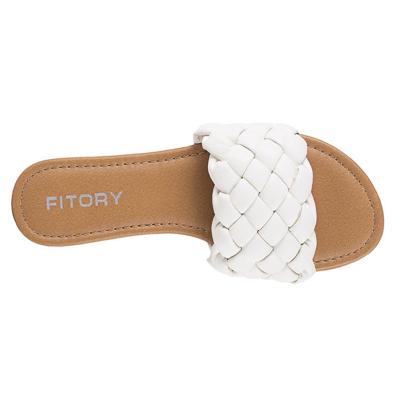 FITORY Womens Flat Sandals Fashion Round Open Toe Slip On Slides with Braided Strap Slippers for Summer Size 8 White - Image 3