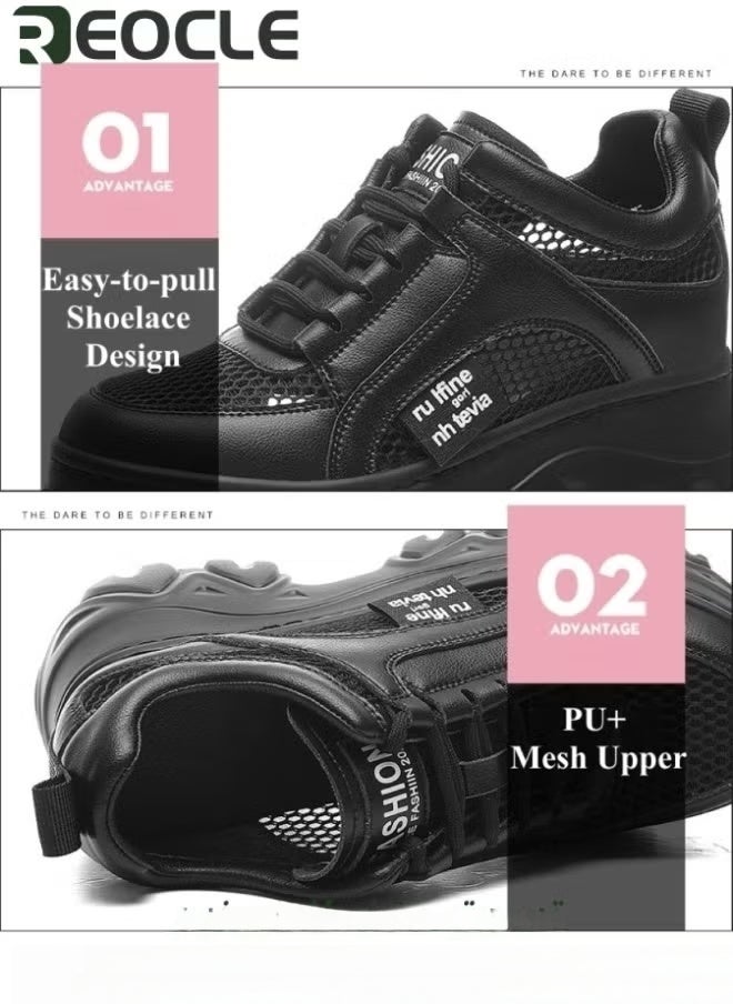 REOCLE Women's Chunky Sneakers Thick Sole Sneaker Walking Lace-Up Comfortable Dad Sneakers Workout Sport Work Casual Tennis Shoes - Image 2
