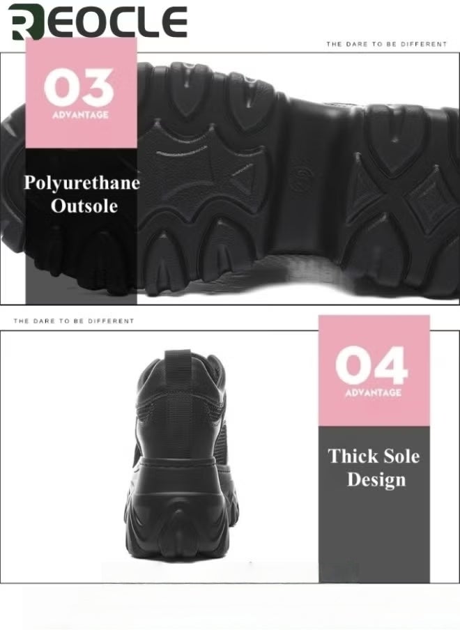 REOCLE Women's Chunky Sneakers Thick Sole Sneaker Walking Lace-Up Comfortable Dad Sneakers Workout Sport Work Casual Tennis Shoes - Image 3